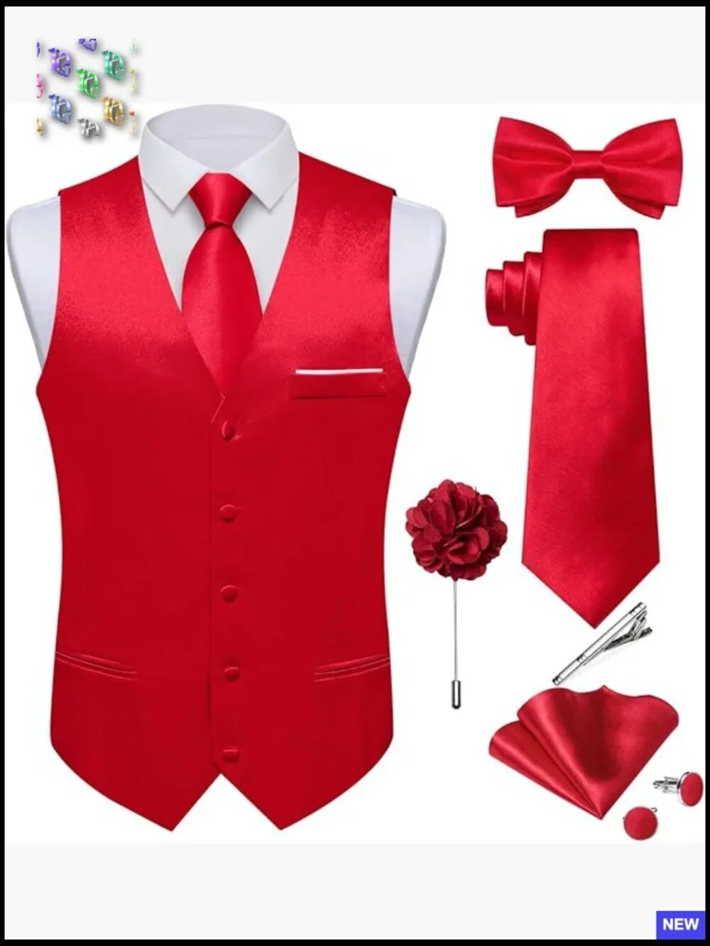 Satin Suit Vest Set Classic Elegant Formal Wedding Tuxedo Accessories